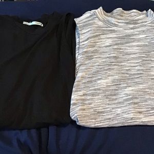 2 high neck tanks; one black and one grey